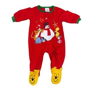 Disney Store Vintage‎ Style Baby Winnie The Pooh Christmas Footie Pajamas 3-6M